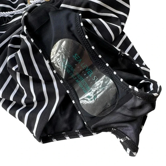 Sea Level Charmarel Lace Up Stripe Black One Piece Swimsuit Size 8 NWT - Picture 7 of 12